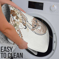 Polynesian Manta Ray Bathroom Set Beige Floral Turtle Tattoo - Polynesian Pride