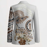 Polynesian Manta Ray Blazer Beige Floral Turtle Tattoo - Polynesian Pride