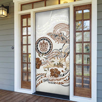 Polynesian Manta Ray Door Cover Beige Floral Turtle Tattoo - Polynesian Pride