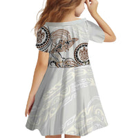 Polynesian Manta Ray Family Matching Short Sleeve Bodycon Dress and Hawaiian Shirt Beige Floral Turtle Tattoo LT9 - Polynesian Pride