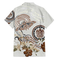 Polynesian Manta Ray Family Matching Short Sleeve Bodycon Dress and Hawaiian Shirt Beige Floral Turtle Tattoo LT9 - Polynesian Pride