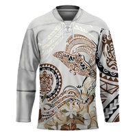 Polynesian Manta Ray Hockey Jersey Beige Floral Turtle Tattoo - Polynesian Pride
