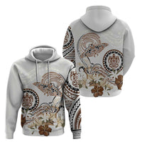 Polynesian Manta Ray Hoodie Beige Floral Turtle Tattoo - Polynesian Pride