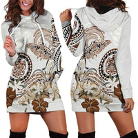 Polynesian Manta Ray Hoodie Dress Beige Floral Turtle Tattoo - Polynesian Pride