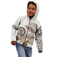 Polynesian Manta Ray Kid Hoodie Beige Floral Turtle Tattoo - Polynesian Pride