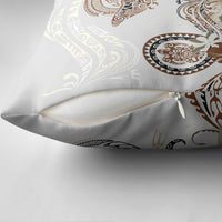 Polynesian Manta Ray Pillow Cover Beige Floral Turtle Tattoo - Polynesian Pride