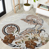 Polynesian Manta Ray Round Carpet Beige Floral Turtle Tattoo - Polynesian Pride