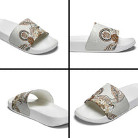 Polynesian Manta Ray Slide Sandals Beige Floral Turtle Tattoo - Polynesian Pride