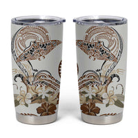 Polynesian Manta Ray Tumbler Cup Beige Floral Turtle Tattoo - Polynesian Pride