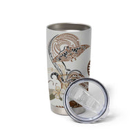 Polynesian Manta Ray Tumbler Cup Beige Floral Turtle Tattoo - Polynesian Pride