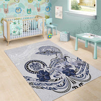 Polynesian Manta Ray Area Rug Blue Floral Turtle Tattoo - Polynesian Pride