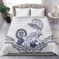 Polynesian Manta Ray Bedding Set Blue Floral Turtle Tattoo - Polynesian Pride
