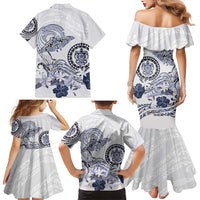 Polynesian Manta Ray Family Matching Mermaid Dress and Hawaiian Shirt Blue Floral Turtle Tattoo LT9 - Polynesian Pride