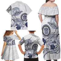 Polynesian Manta Ray Family Matching Off Shoulder Maxi Dress and Hawaiian Shirt Blue Floral Turtle Tattoo - Polynesian Pride
