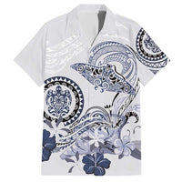 Polynesian Manta Ray Family Matching Short Sleeve Bodycon Dress and Hawaiian Shirt Blue Floral Turtle Tattoo LT9 Dad's Shirt - Short Sleeve Blue - Polynesian Pride