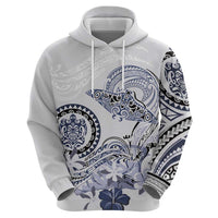 Polynesian Manta Ray Hoodie Blue Floral Turtle Tattoo - Polynesian Pride