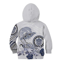 Polynesian Manta Ray Kid Hoodie Blue Floral Turtle Tattoo - Polynesian Pride