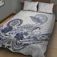 Polynesian Manta Ray Quilt Bed Set Blue Floral Turtle Tattoo - Polynesian Pride
