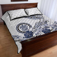 Polynesian Manta Ray Quilt Bed Set Blue Floral Turtle Tattoo - Polynesian Pride
