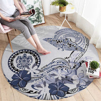 Polynesian Manta Ray Round Carpet Blue Floral Turtle Tattoo - Polynesian Pride