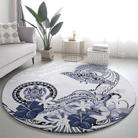Polynesian Manta Ray Round Carpet Blue Floral Turtle Tattoo - Polynesian Pride
