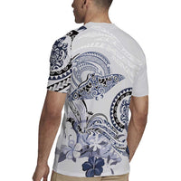 Polynesian Manta Ray Rugby Jersey Blue Floral Turtle Tattoo - Polynesian Pride