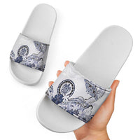 Polynesian Manta Ray Slide Sandals Blue Floral Turtle Tattoo - Polynesian Pride