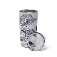 Polynesian Manta Ray Tumbler Cup Blue Floral Turtle Tattoo - Polynesian Pride