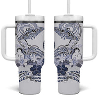 Polynesian Manta Ray Tumbler With Handle Blue Floral Turtle Tattoo - Polynesian Pride