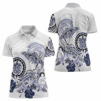 Polynesian Manta Ray Women Polo Shirt Blue Floral Turtle Tattoo - Polynesian Pride