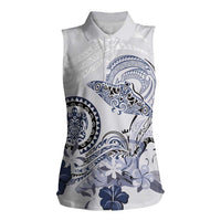 Polynesian Manta Ray Women Sleeveless Polo Shirt Blue Floral Turtle Tattoo - Polynesian Pride