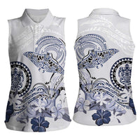 Polynesian Manta Ray Women Sleeveless Polo Shirt Blue Floral Turtle Tattoo - Polynesian Pride