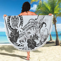 Polynesian Manta Ray Beach Blanket Gray Floral Turtle Tattoo - Polynesian Pride