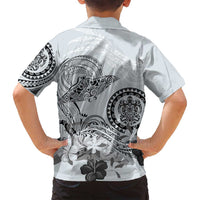 Polynesian Manta Ray Family Matching Long Sleeve Bodycon Dress and Hawaiian Shirt Gray Floral Turtle Tattoo LT9 - Polynesian Pride