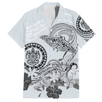Polynesian Manta Ray Family Matching Long Sleeve Bodycon Dress and Hawaiian Shirt Gray Floral Turtle Tattoo LT9 Dad's Shirt - Short Sleeve Gray - Polynesian Pride