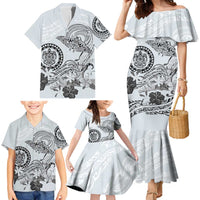 Polynesian Manta Ray Family Matching Mermaid Dress and Hawaiian Shirt Gray Floral Turtle Tattoo LT9 - Polynesian Pride