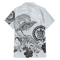 Polynesian Manta Ray Family Matching Puletasi and Hawaiian Shirt Gray Floral Turtle Tattoo - Polynesian Pride