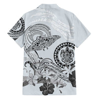 Polynesian Manta Ray Family Matching Short Sleeve Bodycon Dress and Hawaiian Shirt Gray Floral Turtle Tattoo LT9 - Polynesian Pride