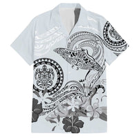 Polynesian Manta Ray Hawaiian Shirt Gray Floral Turtle Tattoo - Polynesian Pride