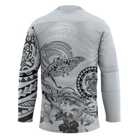 Polynesian Manta Ray Hockey Jersey Gray Floral Turtle Tattoo - Polynesian Pride