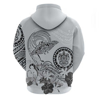 Polynesian Manta Ray Hoodie Gray Floral Turtle Tattoo - Polynesian Pride