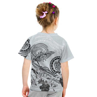 Polynesian Manta Ray Kid T Shirt Gray Floral Turtle Tattoo - Polynesian Pride