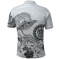 Polynesian Manta Ray Polo Shirt Gray Floral Turtle Tattoo - Polynesian Pride