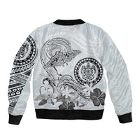 Polynesian Manta Ray Sleeve Zip Bomber Jacket Gray Floral Turtle Tattoo - Polynesian Pride
