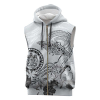Polynesian Manta Ray Sleeveless Zip Hoodie Gray Floral Turtle Tattoo - Polynesian Pride