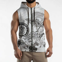 Polynesian Manta Ray Sleeveless Zip Hoodie Gray Floral Turtle Tattoo - Polynesian Pride