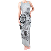 Polynesian Manta Ray Tank Maxi Dress Gray Floral Turtle Tattoo - Polynesian Pride
