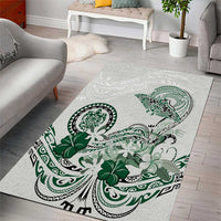 Polynesian Manta Ray Area Rug Green Floral Turtle Tattoo - Polynesian Pride