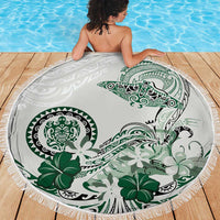 Polynesian Manta Ray Beach Blanket Green Floral Turtle Tattoo - Polynesian Pride