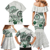Polynesian Manta Ray Family Matching Mermaid Dress and Hawaiian Shirt Green Floral Turtle Tattoo LT9 - Polynesian Pride